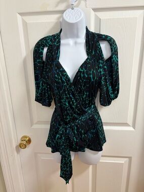 BCBG Maxazria tie waist, plunging neck line top